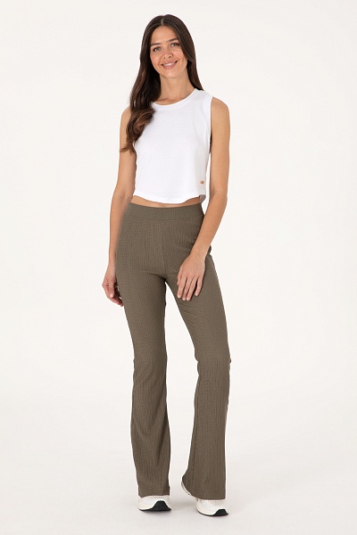 Спортивные брюки клешенные из жатого материала - G082SZ0OP0SELENA Брюки спорт. жен. (VR052, 2XS)