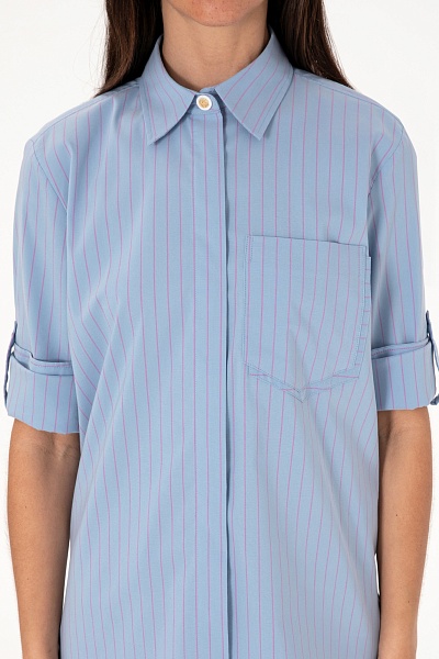Рубашка из смесового хлопка в полоску удлиненная - G082SZ0040LIPPE Сорочка жен. (VR036, 40)