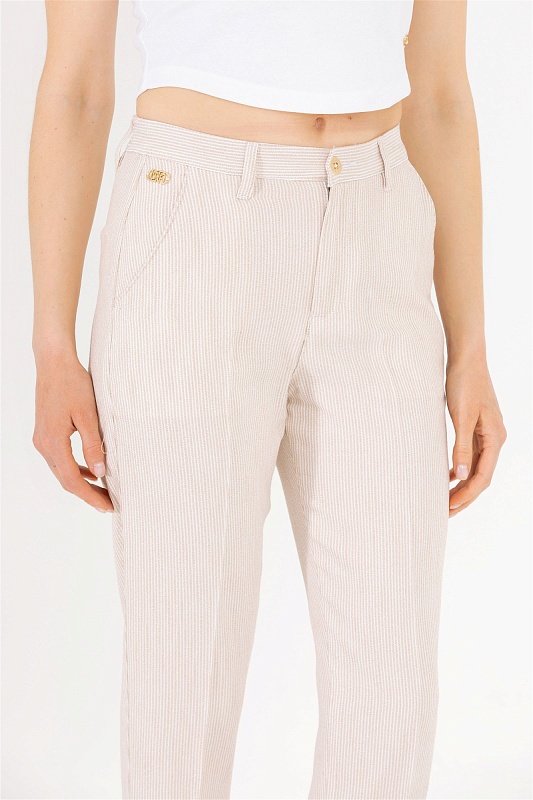 Брюки в полоску с добавлением льна - G082SZ0780RAMUS Брюки жен. (VR085, 32)