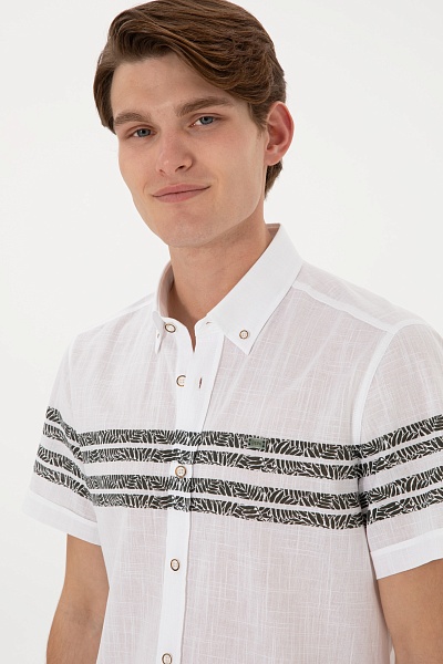 Рубашка с короктим рукавом из хлопка с принтом прямая - G081SZ0040YAMACIK Сорочка муж. (VR111, S)