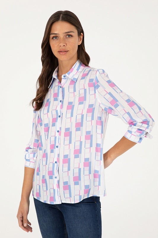Рубашка из смесового хлопка с принтом свободная - G082SZ0040VALENTIN Сорочка жен. (VR032, 38)