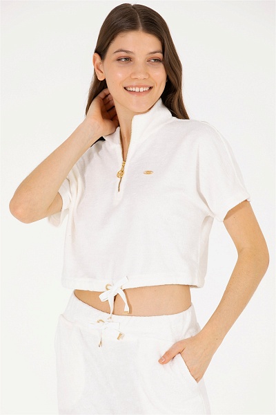 Толстовка с воротником на молнии махровая укороченная - G082SZ0110MUNO Футболка жен. (VR019, S)