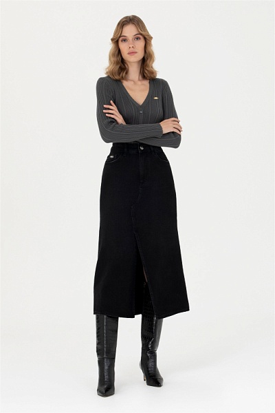 Юбка миди джинсовая с разрезом - G082SZ0550RESTE23K Юбка жен. (DN0027, 42)