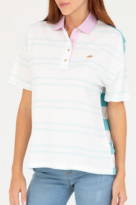 Футболка-поло из хлопка в полоску - G082SZ0110MAHFER Футболка жен. (VR083, 2XS)