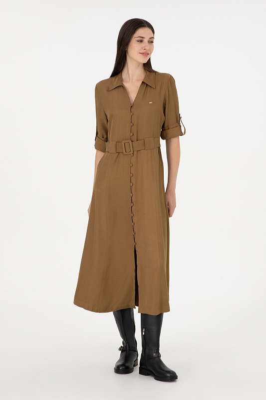 Платье-рубашка миди из хлопка с поясом - G082SZ0320DOLLY Платье жен. (VR027, 40)