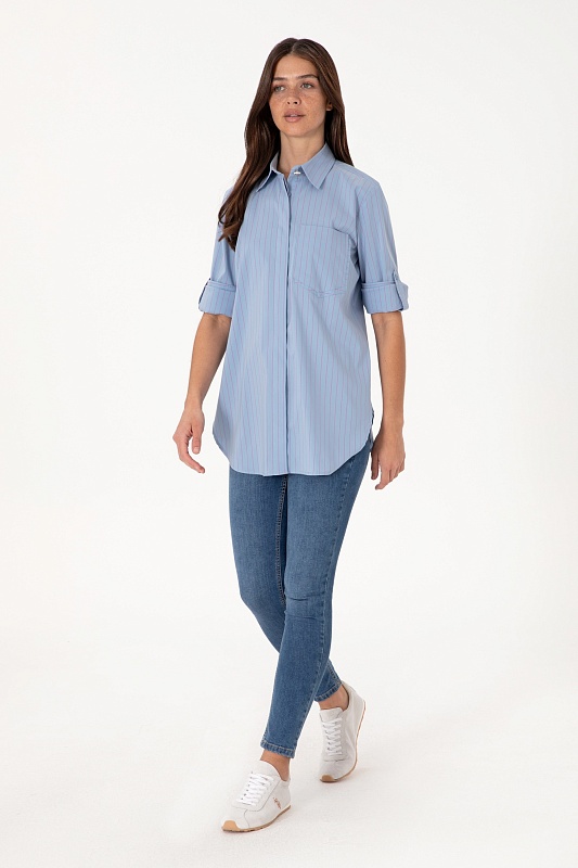 Рубашка из смесового хлопка в полоску удлиненная - G082SZ0040LIPPE Сорочка жен. (VR036, 38)
