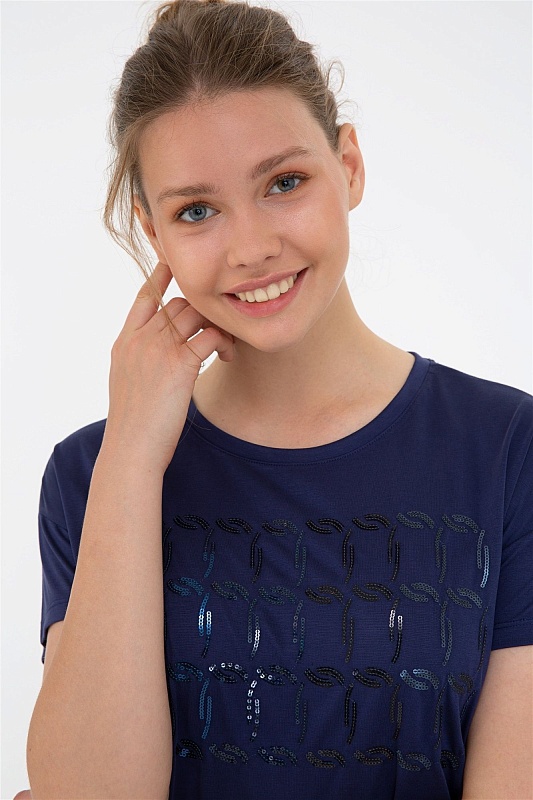 Футболка из модала с принтом из пайеток - G082SZ0110DEMBER Футболка жен. (VR033, 2XS)