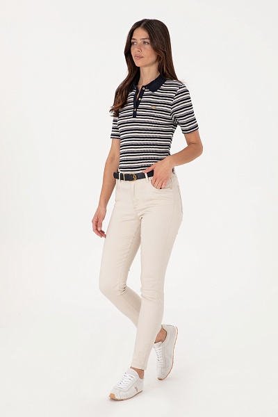 Футболка-поло узорной вязки в полоску - G082SZ0110SORBE Футболка жен. (VR033, L)