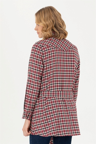 Рубашка из хлопка в клетку с поясом удлиненная - G082SZ0040KERMEKINA-T Сорочка жен. (VR014, 38)