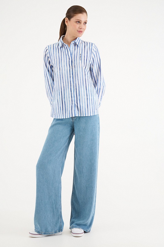 Рубашка из хлопка в полоску прямая - G082SZ0040BUCCI Сорочка жен. (VR028, 34)