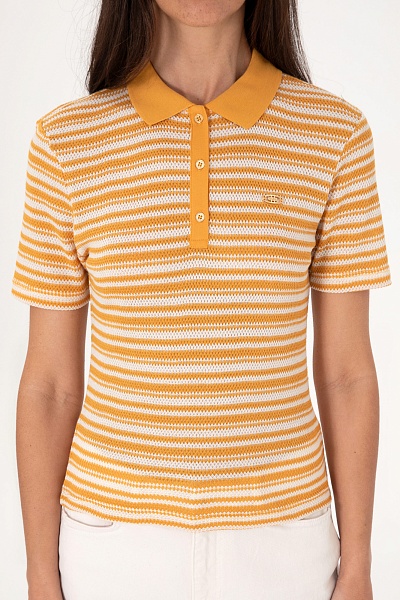 Футболка-поло узорной вязки в полоску - G082SZ0110SORBE Футболка жен. (VR202, L)