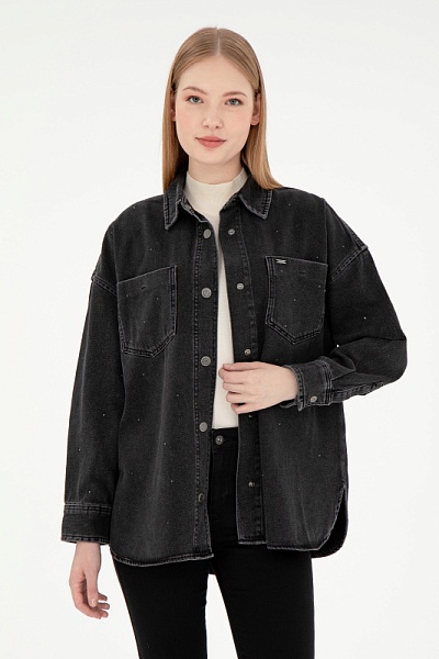 Куртка джинсовая со стразами - G082SZ0770AMY_BLACK Куртка джинс. жен. (DN0027, 34)