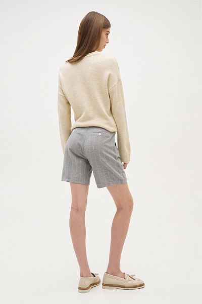 Шорты с добавлением льна в полоску - G082SZ0310SIWAN-S Бермуды жен. (VR036, 34)