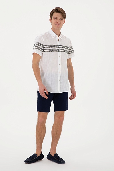 Рубашка с короктим рукавом из хлопка с принтом прямая - G081SZ0040YAMACIK Сорочка муж. (VR111, S)