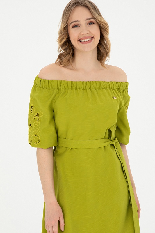Платье миди из лиоцелла  вискозой с открытыми плечами - G082SZ0320SOVA Платье жен. (VR087, 34)