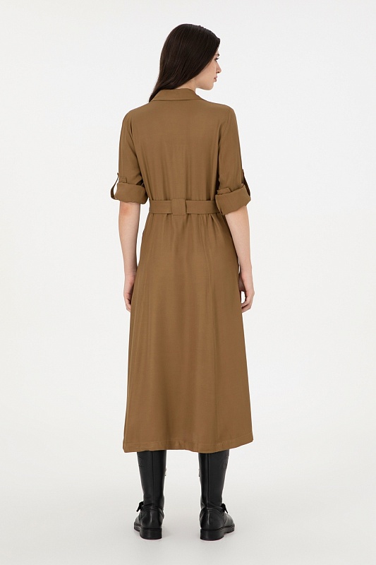 Платье-рубашка миди из хлопка с поясом - G082SZ0320DOLLY Платье жен. (VR027, 32)
