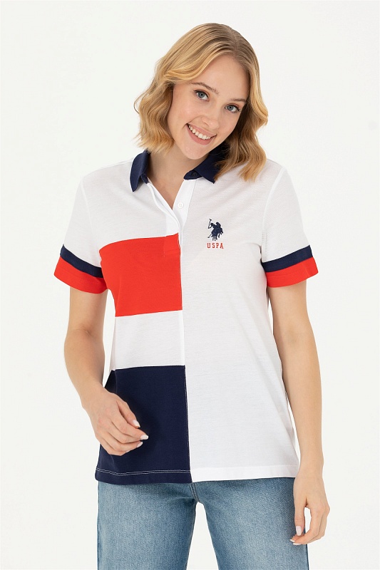 Футболка-поло из смеси хлопка и модала с контрастными деталями - G082SZ0110MAYE-T Футболка жен. (VR013, XS)