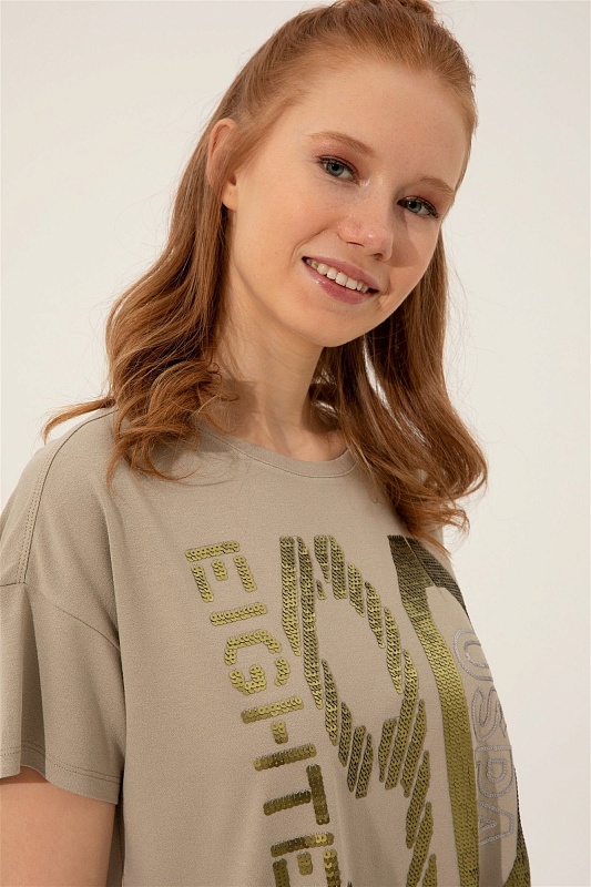 Футболка с надписью из пайеток - G082SZ0110FASA Футболка жен. (VR027, XS)