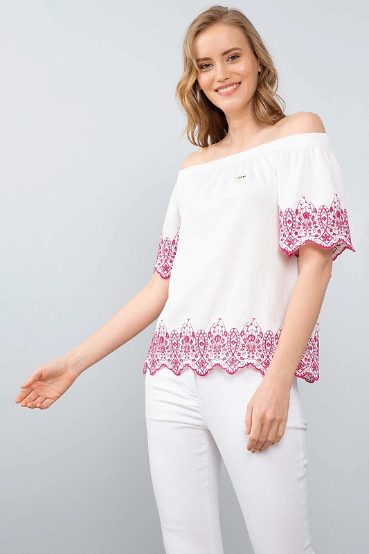 Блузка из вискозы с открытыми плечами - G082SZ0040MIMOSA Сорочка жен. (VR013, 40)