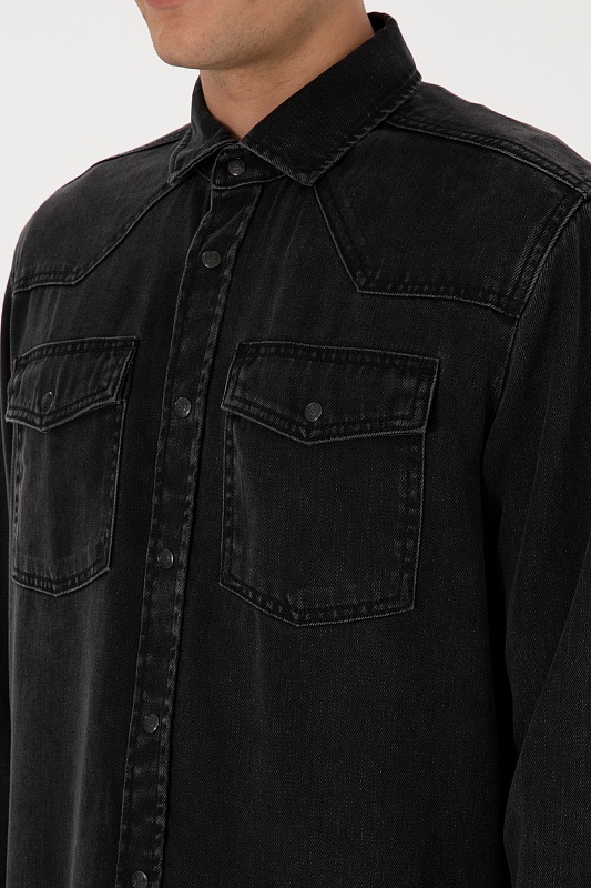 Джинсовая куртка из лиоцелла с накладными карманами - G081SZ0770TREVOR25K_S Куртка джинс. муж. (DN0027, M)