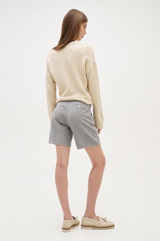 Шорты из хлопка с добавлением льна в полоску - G082SZ0310SIWAN-S Бермуды жен. (VR036, 40)