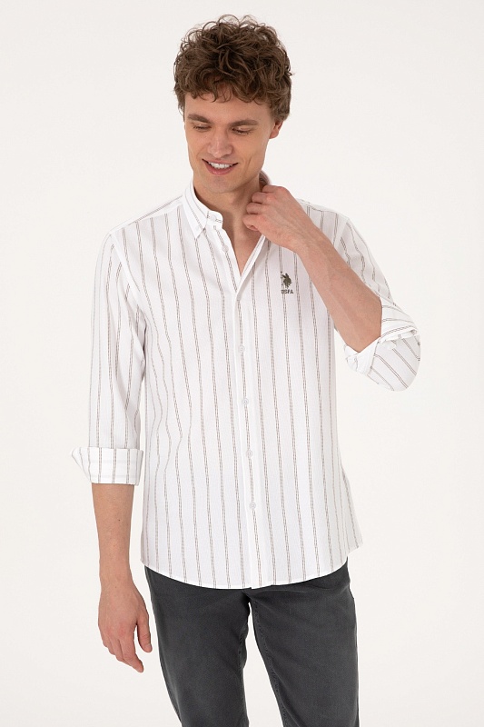 Рубашка из хлопка в полоску прямая - G081SZ0040SANRA Сорочка муж. (VR052, XS)