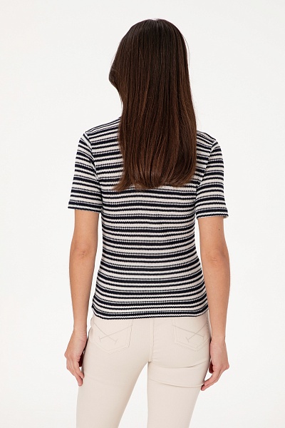 Футболка-поло узорной вязки в полоску - G082SZ0110SORBE Футболка жен. (VR033, L)