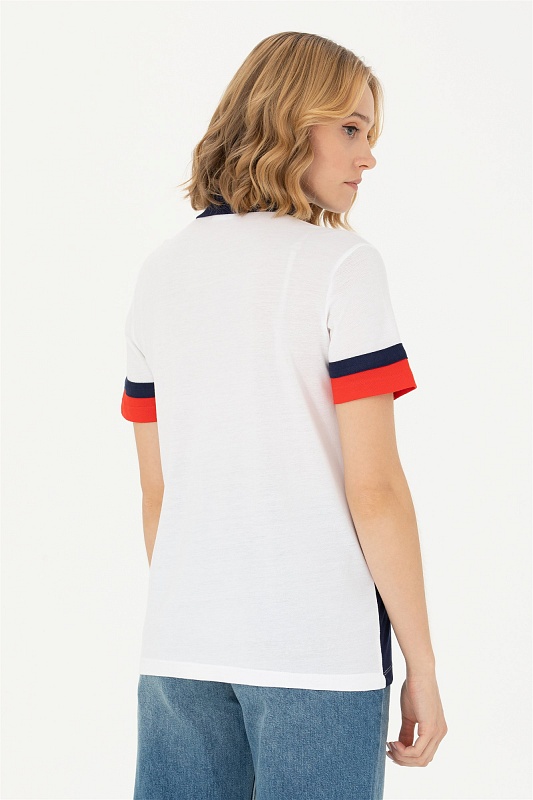 Футболка-поло из смеси хлопка и модала с контрастными деталями - G082SZ0110MAYE-T Футболка жен. (VR013, XS)