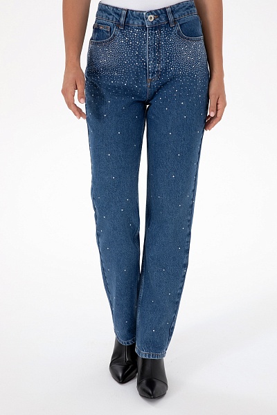 Джинсы с высокой посадкой со стразами прямые  - G082SZ0800AMY25K_P_M Джинсы жен. (DN0022, 40)