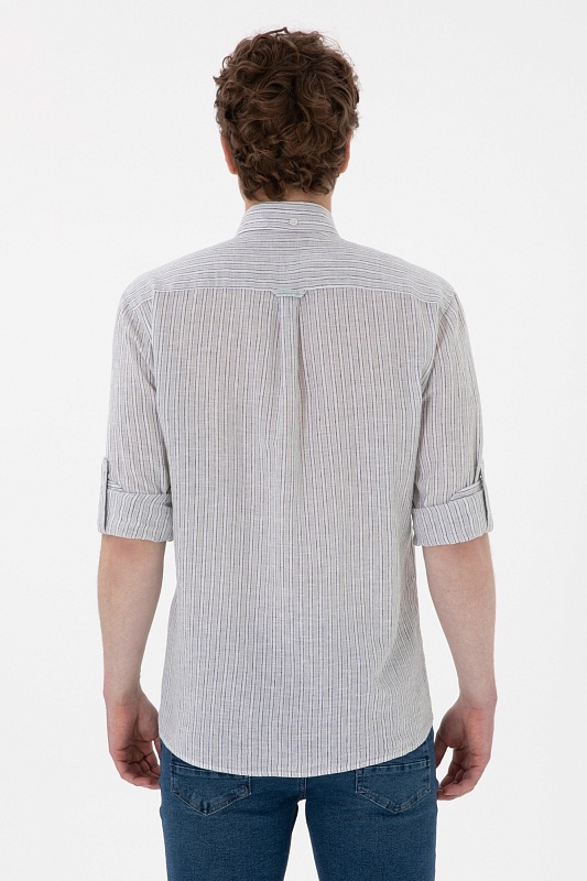 Рубашка в полоску с добавлениеми льна прямая - G081SZ0040KANSAS Сорочка муж. (VR048, XL)