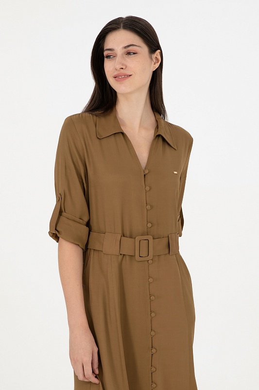 Платье-рубашка миди из хлопка с поясом - G082SZ0320DOLLY Платье жен. (VR027, 40)