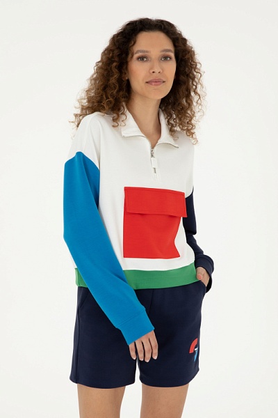 Толстовка с воротником на молнии и карманом - G082SZ0820PELUN_S Толстовка жен. (VR013, XS)