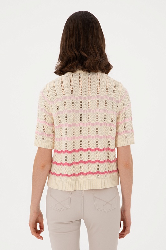 Кардиган с коротким рукавом из смесового хлопка ажурной вязки в полоску - G082SZ0TH0TING Кардиган жен. (VR071, XS)