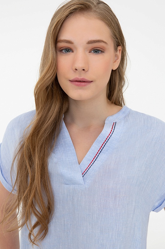 Платье льняное с V образным вырезом - G082SZ0320EX-LINENDRESS Платье жен. (VR003, 38)