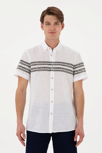 Рубашка с короктим рукавом из хлопка с принтом прямая - G081SZ0040YAMACIK Сорочка муж. (VR111, S)