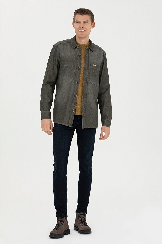 Рубашка из хлопка с накладными карманами свободная - G081SZ0770MADRIC-KHAKI Куртка джинс. муж. (VR027, S)